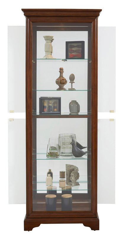 PFC Curios - Mirrored 5 Shelf Gallery Curio Cabinet - Oak Brown