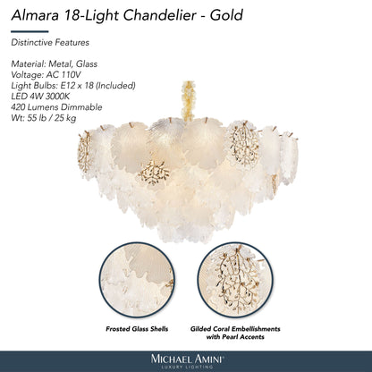 Michael Amini Lighting - Almara 18-Light Frosted Glass Chandelier - Frost / Gold