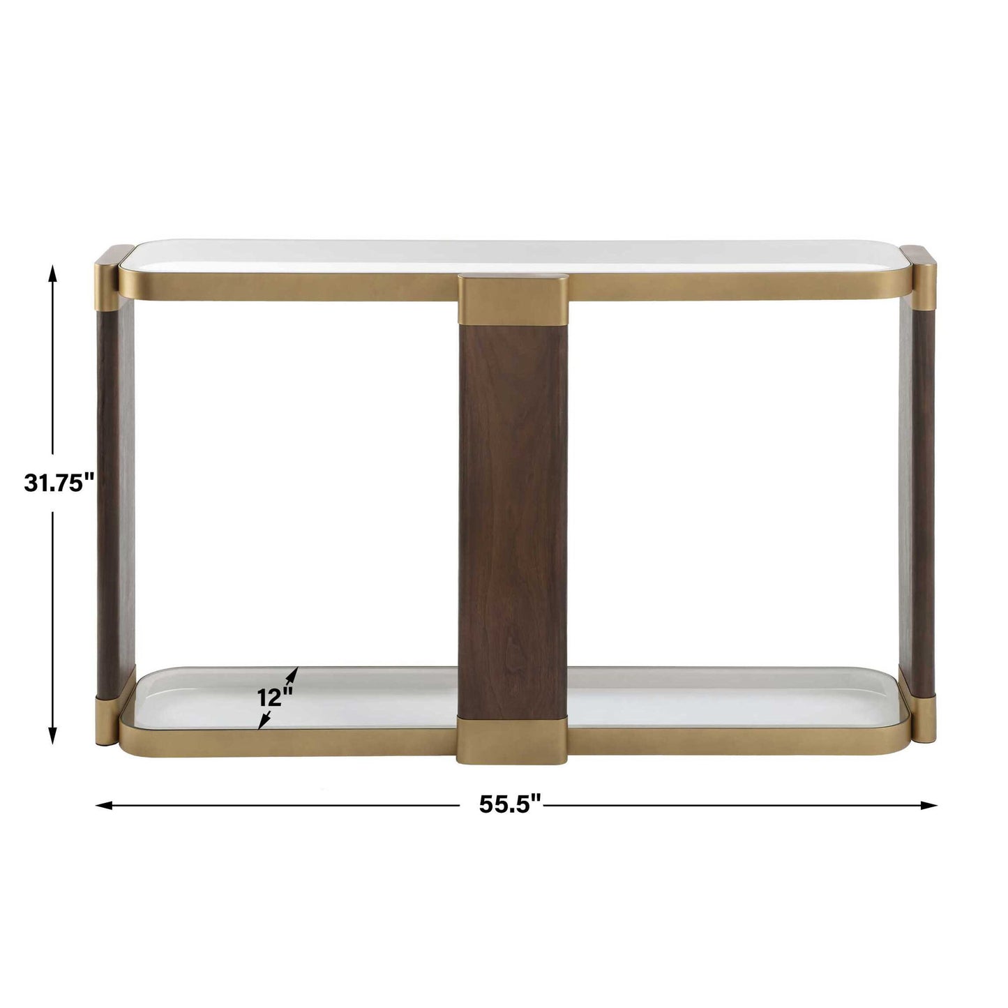 Ryles - Glass Console Table - Brass / Brown / Woodtone