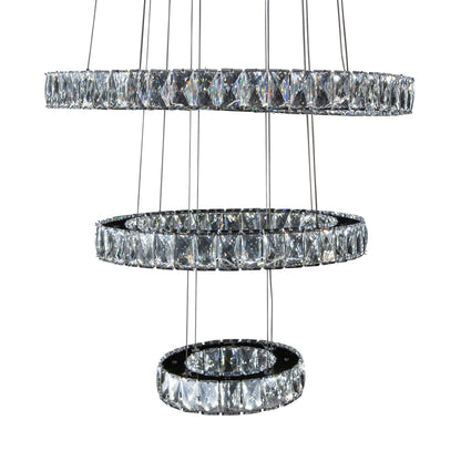 Michael Amini Lighting - Asteroids 3-Ring Modern LED Crystal Chandelier - Chrome