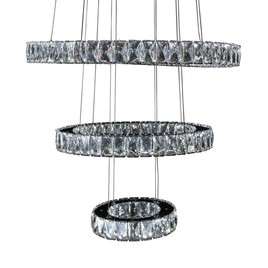 Michael Amini Lighting - Asteroids 3-Ring Modern LED Crystal Chandelier - Chrome