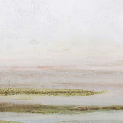 Hazy Lake - Framed Landscape Art - Gold / Gray / Green / Light Blue