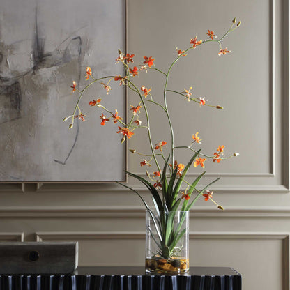 Dancing - Orchid In Glass Vase - Green,Orange