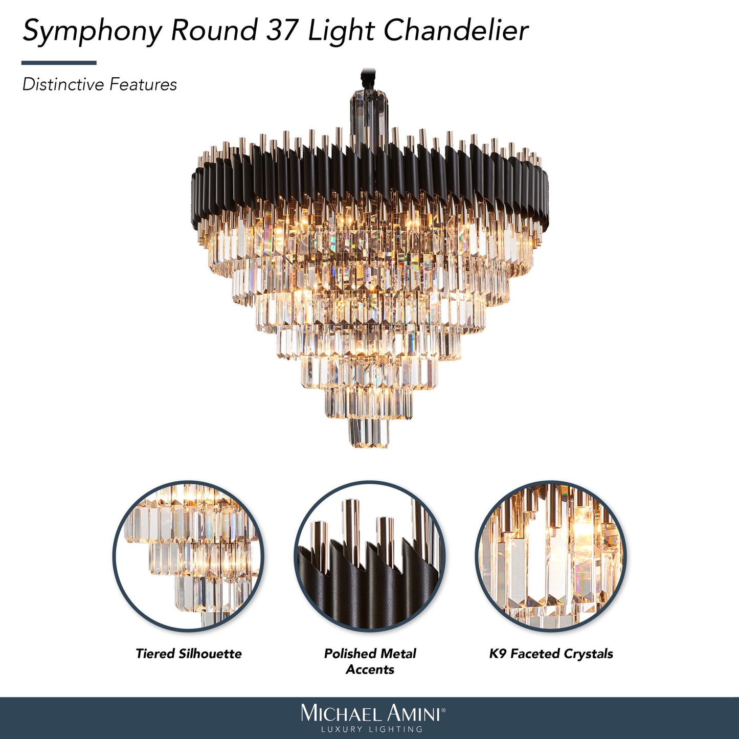 Michael Amini Lighting - Symphony Round 37-Light Crystal Chandelier - Black