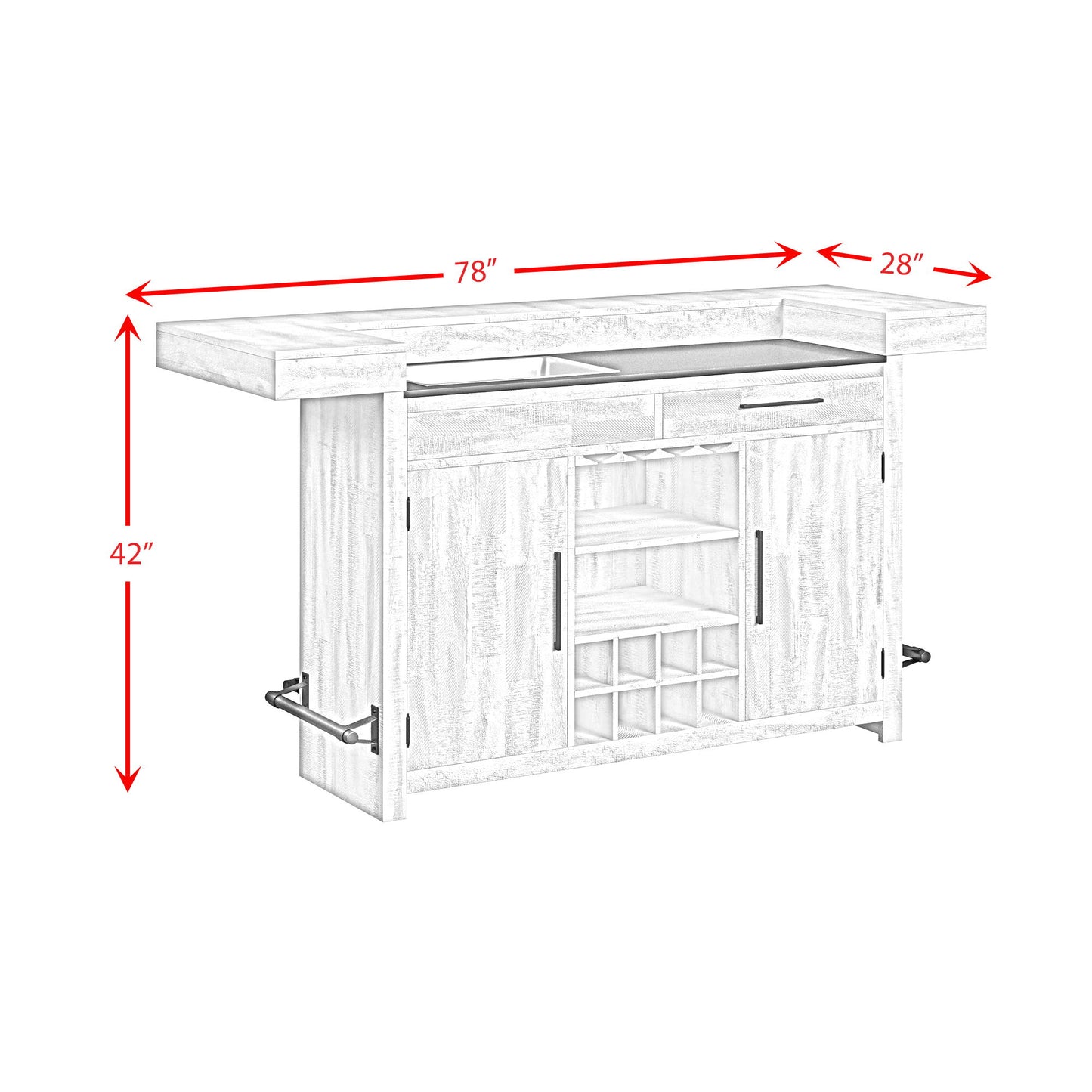 Rogen Rustic - Bar Table With Ice Tray, USB And Power - Rustic White