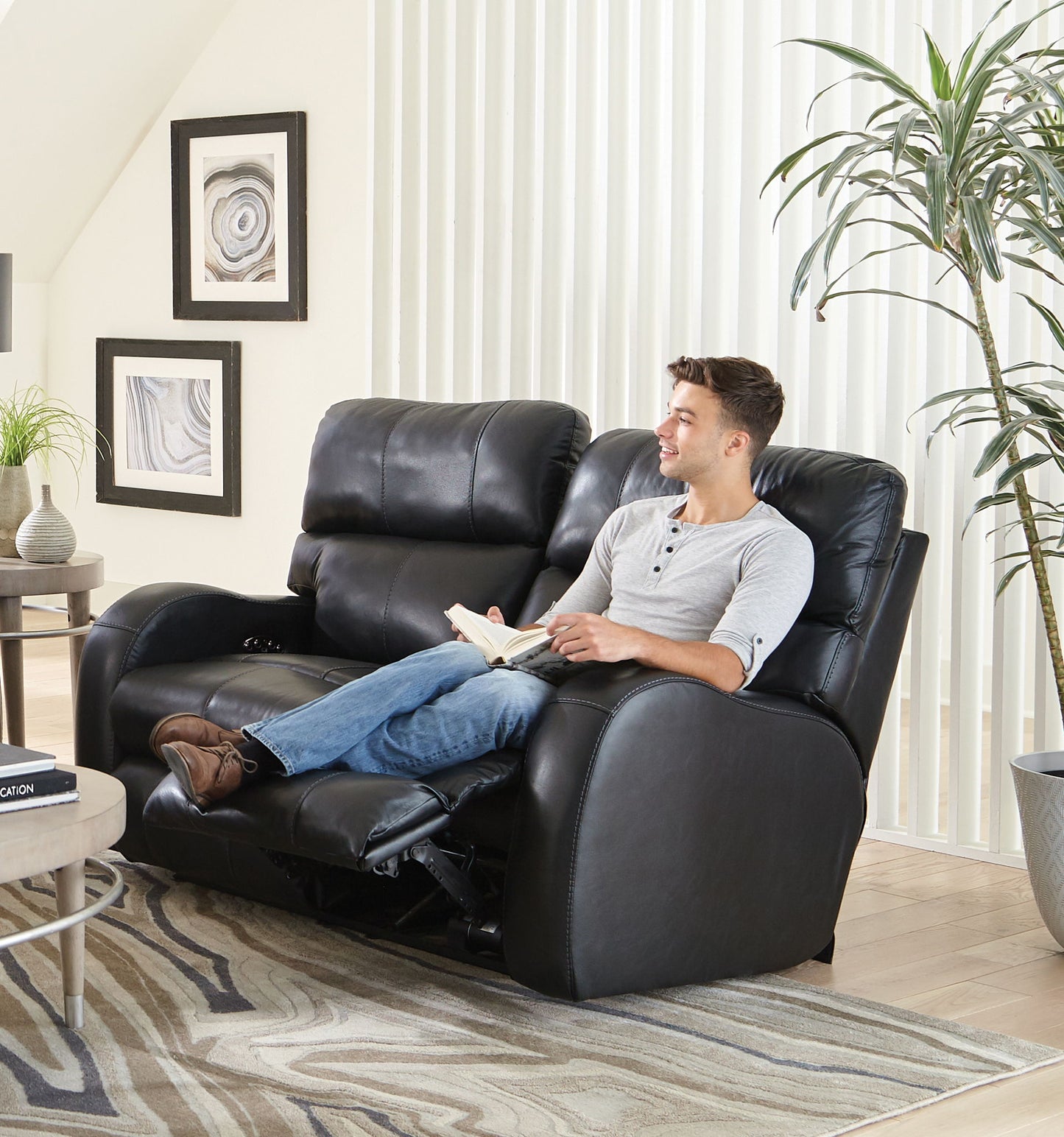 Angelo - Leather Power Reclining Loveseat - Black