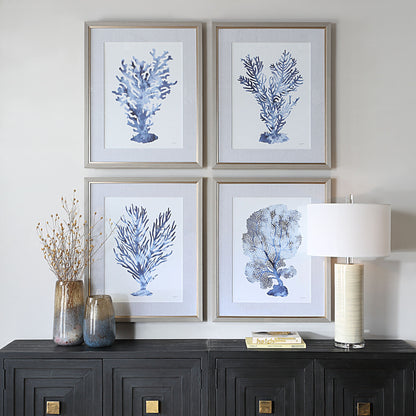 Shibori Coral - Framed Prints (Set of 4) - Light Gray