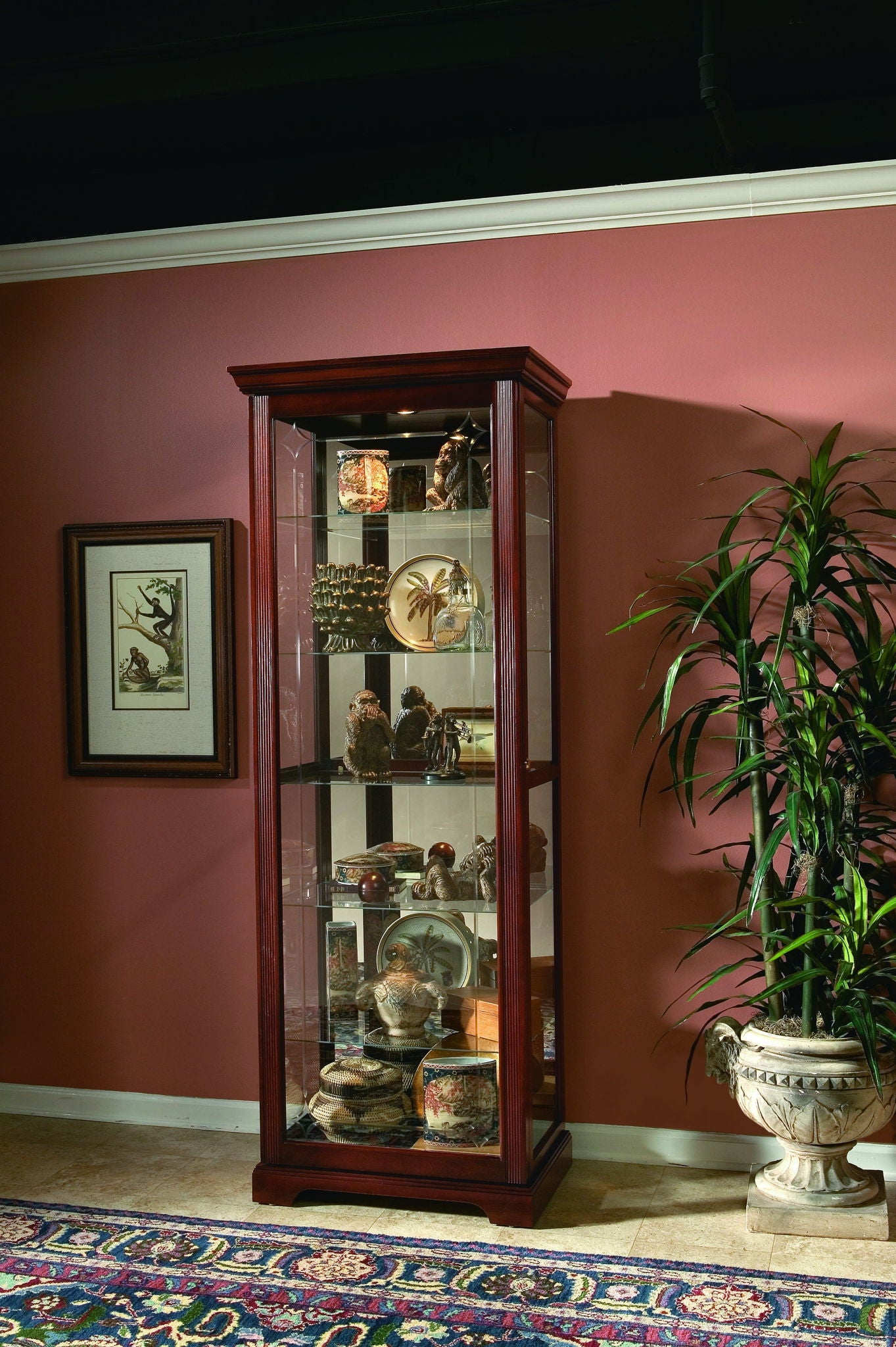 PFC Curios - Sliding Door 5 Shelf Curio Cabinet - Victorian Brown