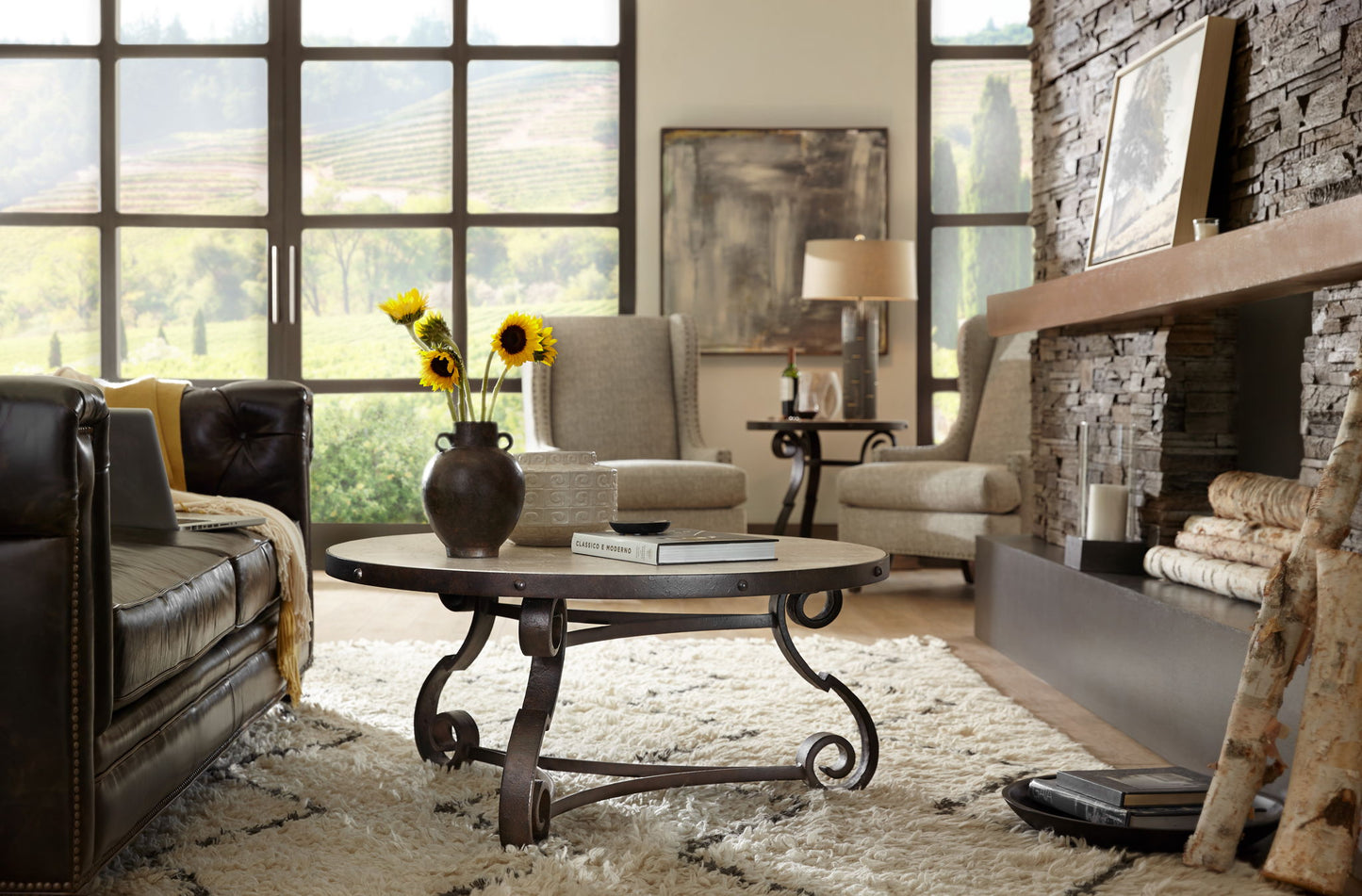 Hill Country - Luckenbach Metal And Stone End Table - Light Brown / Black