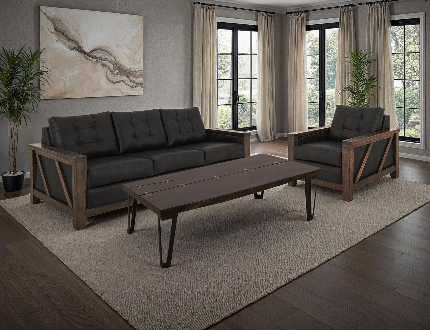 Walnut - Sofa - Licorice Black