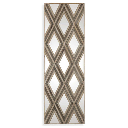 Tahira - Geometric Argyle Pattern Wall Mirror - Light Brown