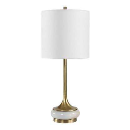 Molena - Brass & Pearly Stone Table Lamp - Brass,Gold,White