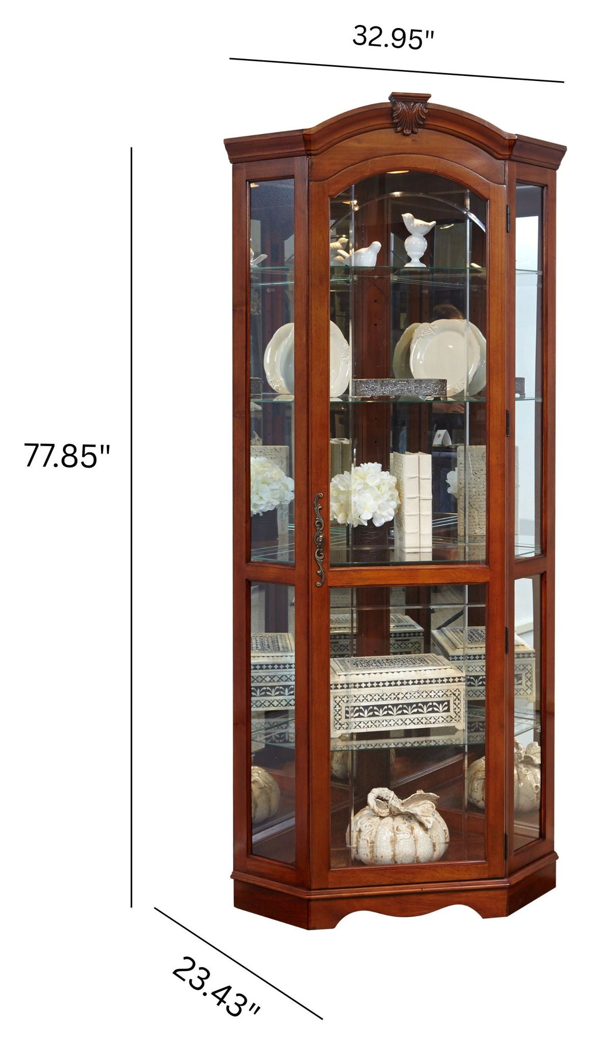 PFC Curios - Mirrored Corner Curio Cabinet - Warm Cherry Brown