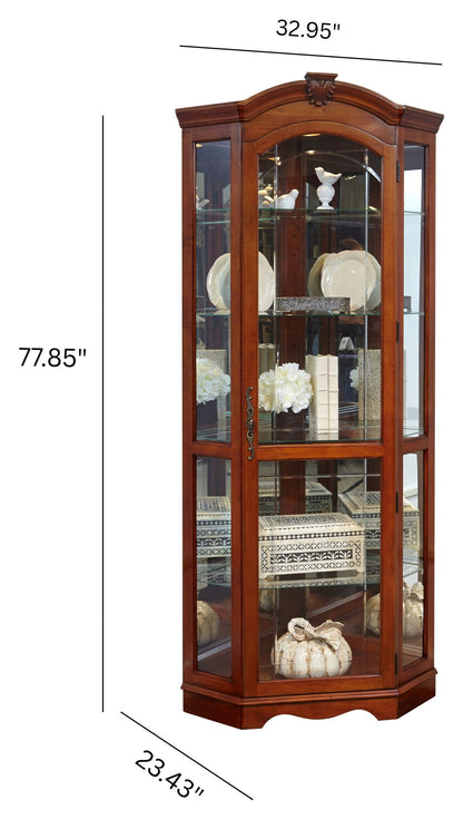 PFC Curios - Mirrored Corner Curio Cabinet - Warm Cherry Brown