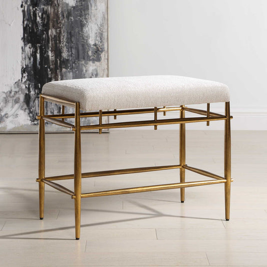 Karleen - Plush Small Brass Bench - White