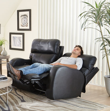 Angelo - Leather Power Reclining Loveseat - Black