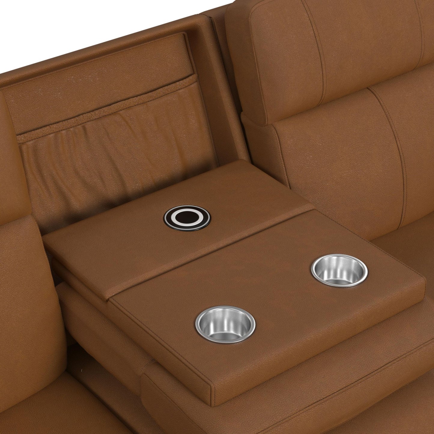 Mustang - Power Motion Sofa With Drop-Down Table, Wireless Charger, Power Headrest And Lumbar - Butternut