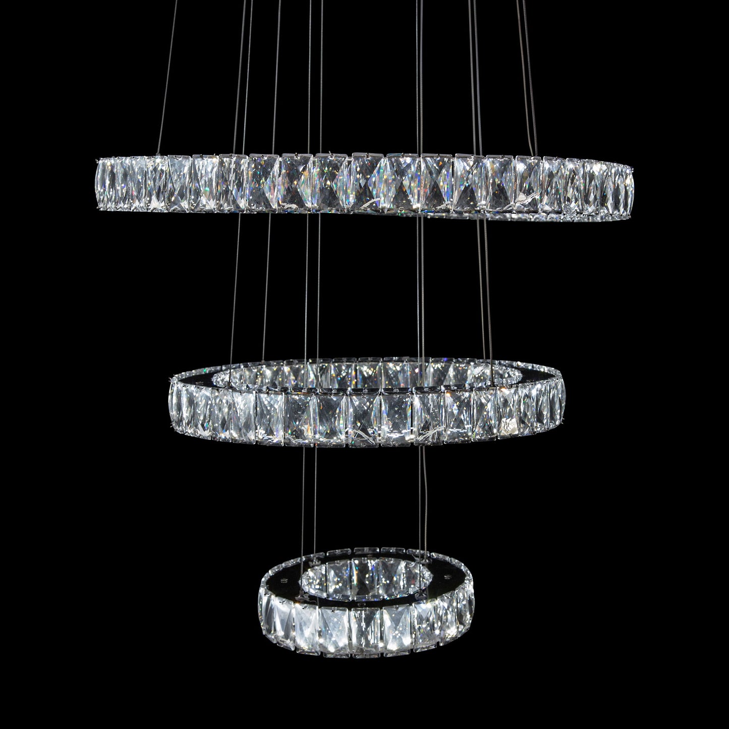 Michael Amini Lighting - Asteroids 3-Ring Modern LED Crystal Chandelier - Chrome