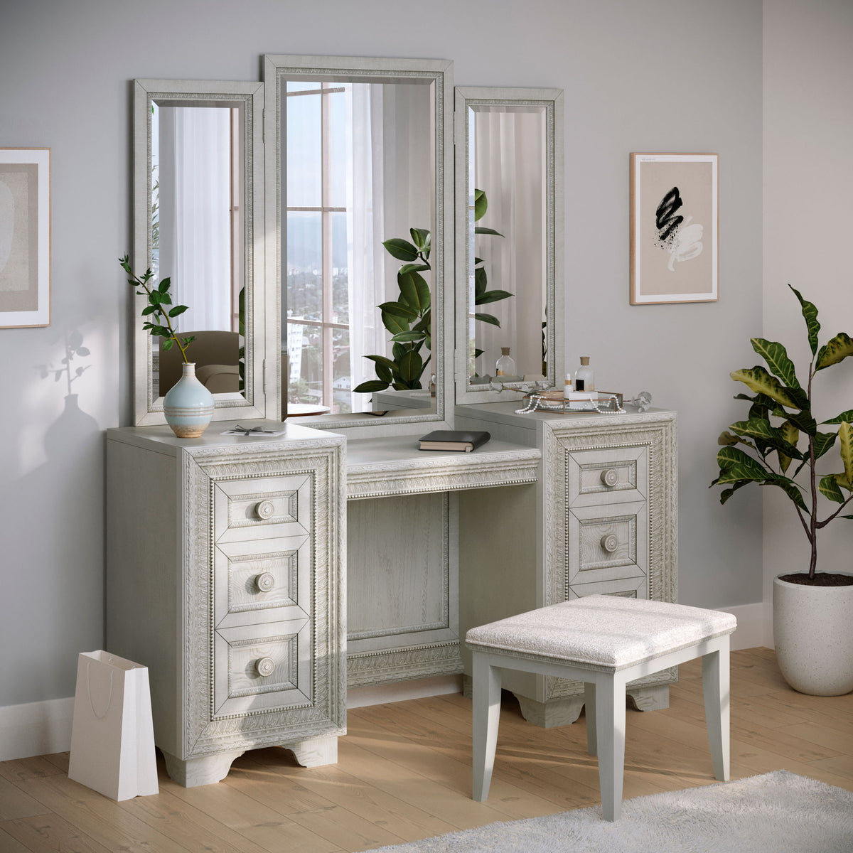Camila - Vanity Stool - Creamy White