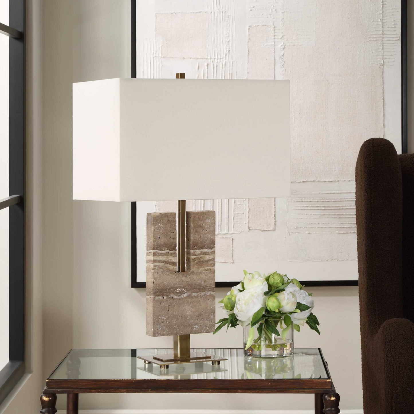 Turning - Point Travertine Table Lamp