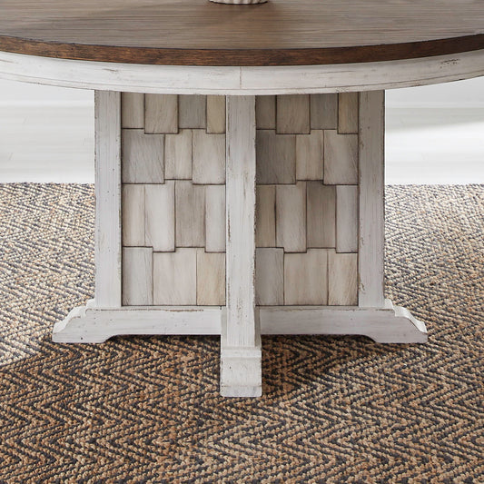 River Place - Round Pedestal Table Base - Riverstone White & Tobacco