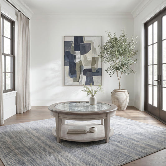 Heartland - Round Ceiling Tile Cocktail Table - Antique White / Tobacco Tops