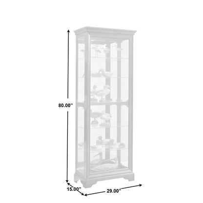 PFC Curios - Mirrored 5 Shelf Gallery Curio Cabinet - Oak Brown