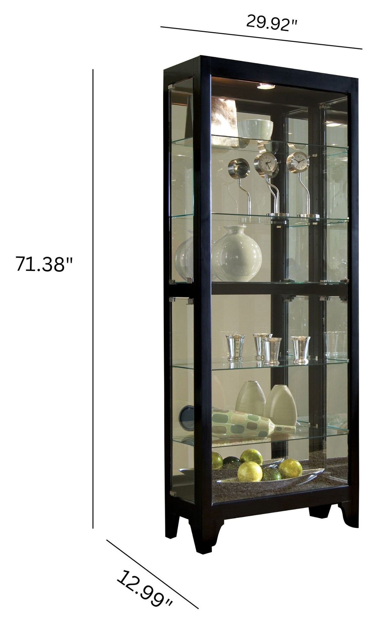 PFC Curios - Lighted Gallery Style 5 Shelf Curio Cabinet - Onyx Black