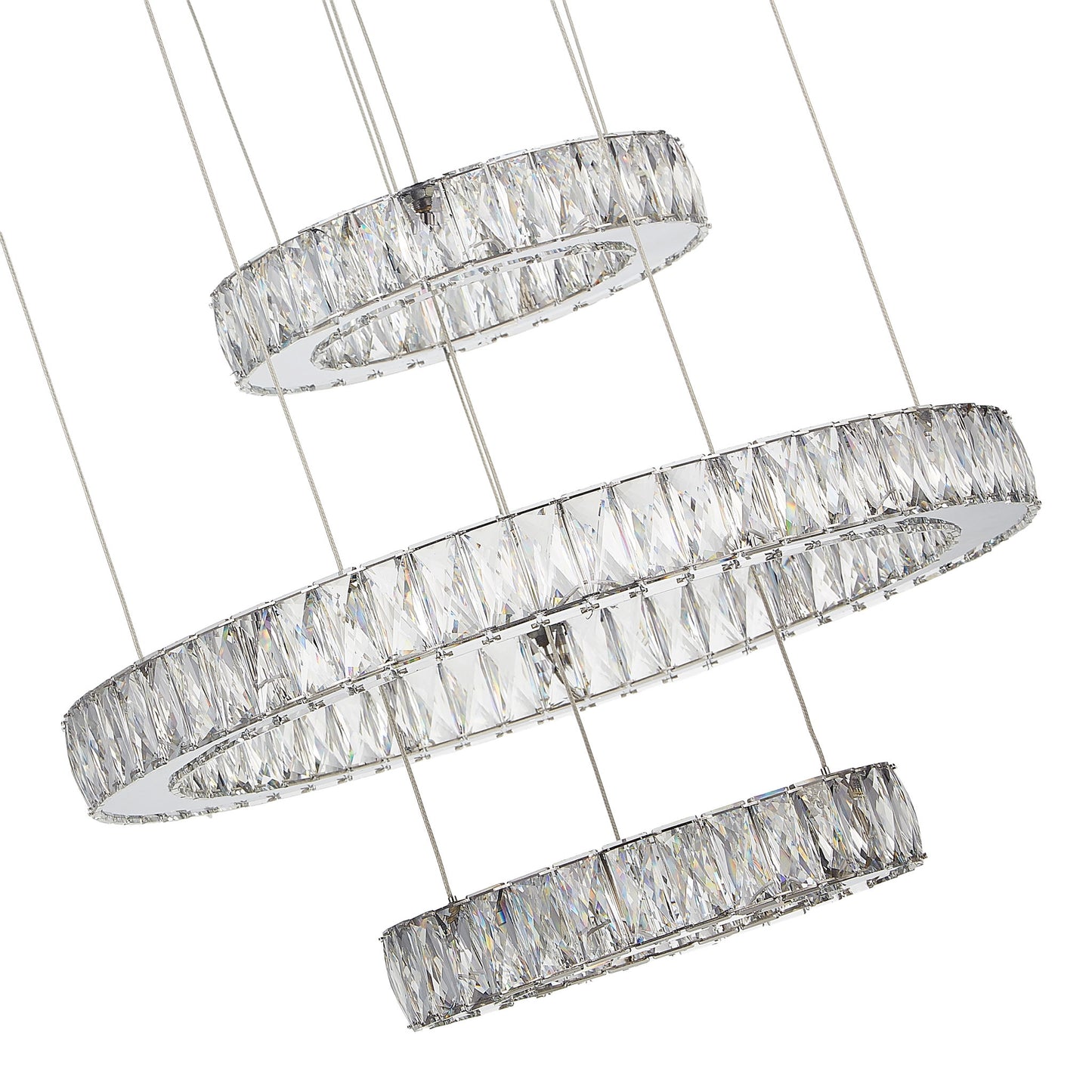 Michael Amini Lighting - Asteroids 3-Ring Modern LED Crystal Chandelier - Chrome