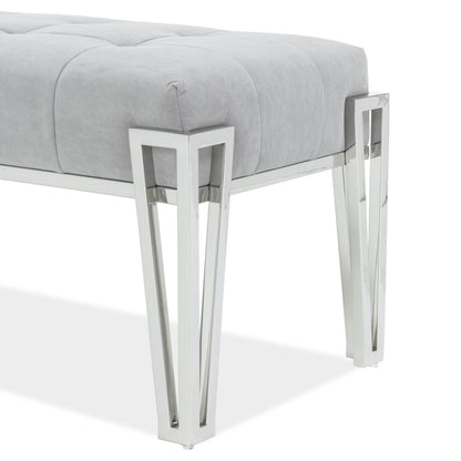 Signature Beds & Benches - Rose Velvet Accent Bench - Gray / Chrome