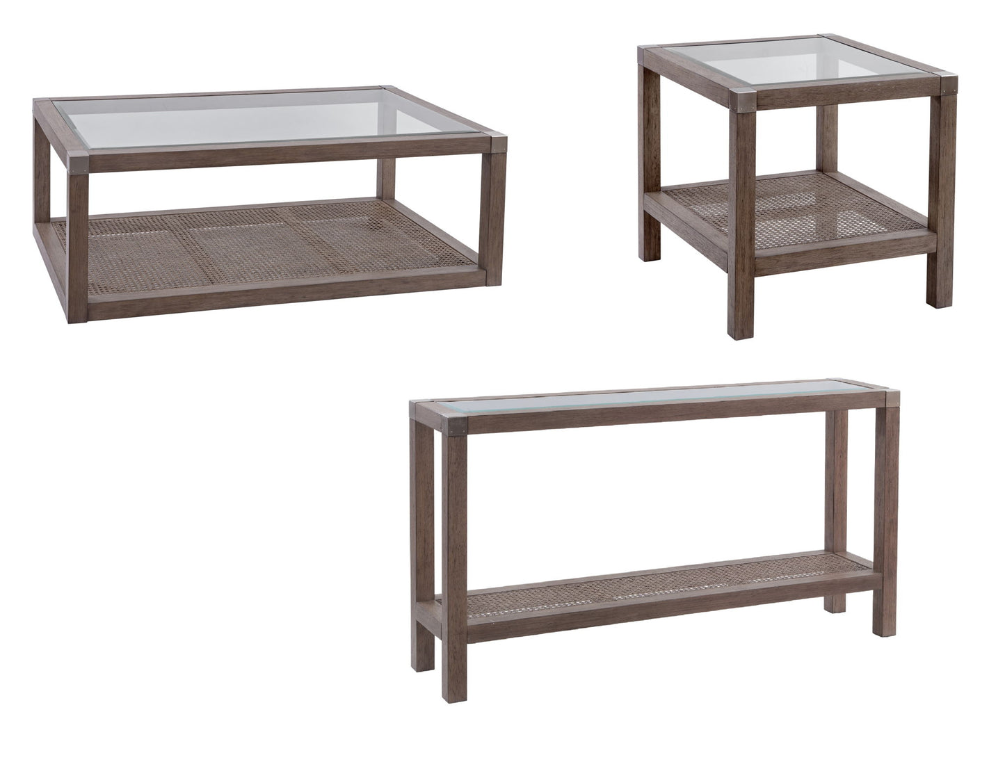 Calum - Console Table - Driftwood Gray / Cane / Brushed Nickel