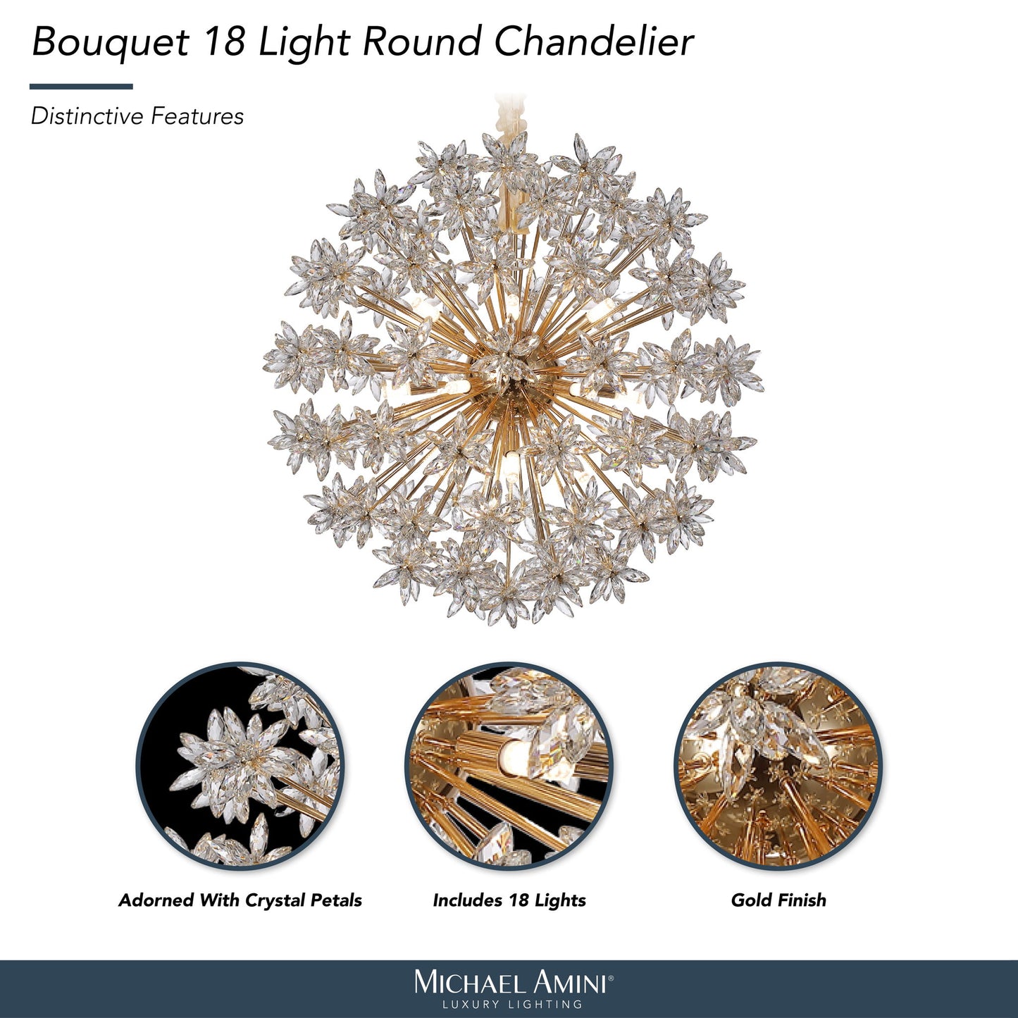 Michael Amini Lighting - Bouquet 18-Light Round Crystal Chandelier - Gold