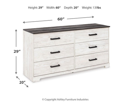 Shawburn - Six Drawer Dresser - Pewter-tone pulls - White / Black / Gray