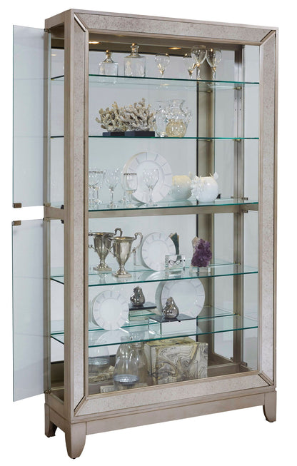 PFC Curios - Antique Style 5 Shelf Mirrored Curio Cabinet - Aged Silver