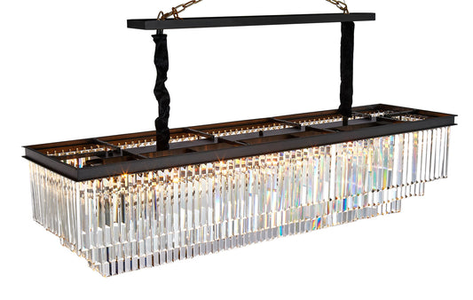 Michael Amini Lighting - Allure 20-Light Rectangular Crystal Chandelier - Matte Black / Pearl Silver