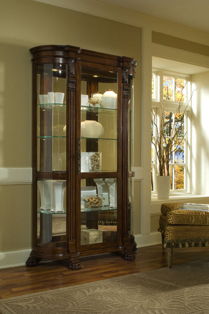 PFC Curios - Lighted Curved Front 4 Shelf Curio Cabinet - Maple Brown