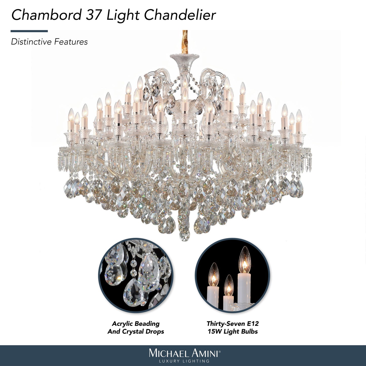 Michael Amini Lighting - Chambord 37-Light Traditional Crystal Chandelier - Clear