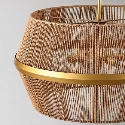 Wendy - Rattan Round Chandelier - Natural/Gold
