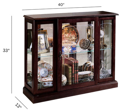 PFC Curios - Lighted 1 Shelf Console Display Cabinet - Cherry Brown