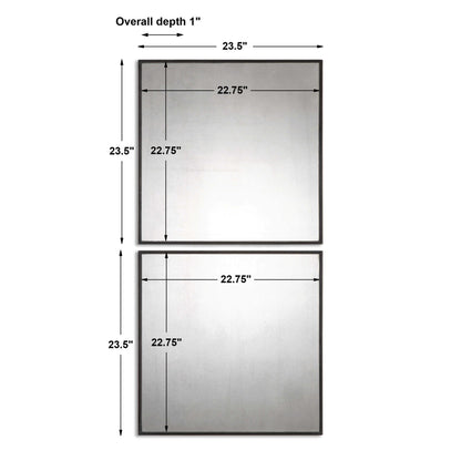Matty Squares - Antiqued Square Mirrors (Set of 2) - Black