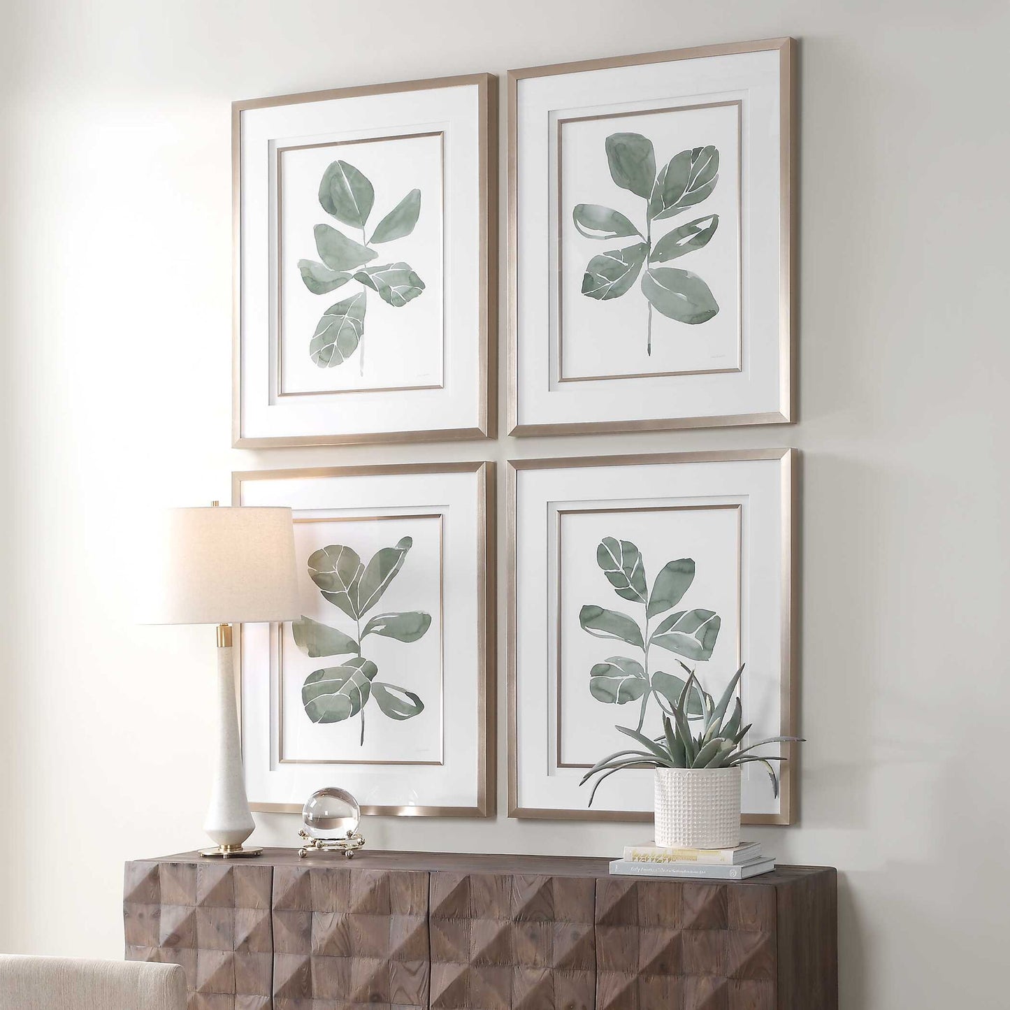 Fiddle Head - Leaf Botanical Prints (Set of 4) - Gold / Green / White