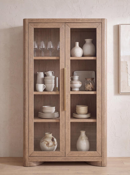 Alden - Display Cabinet (2 Glass Doors, 3 Adjustable Wood Shelves, LED Touch Lighting) - Stonewashed