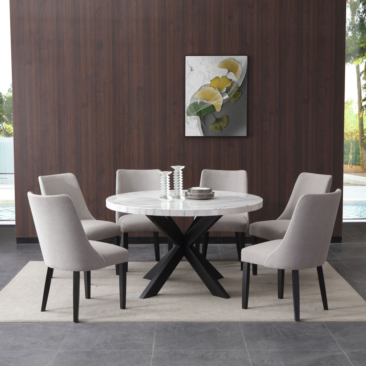 Xena - Marble Top Round Table - White / Black