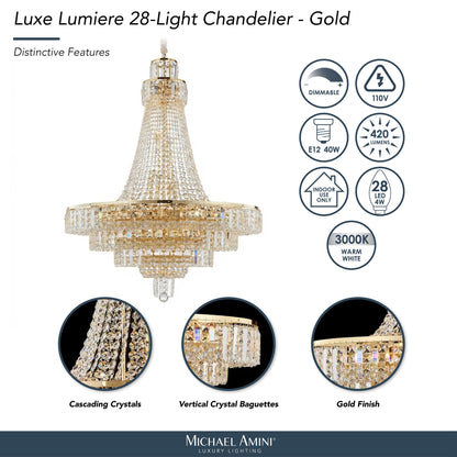 Michael Amini Lighting - Luxe Lumiere 28-Light Crystal Chandelier - Gold