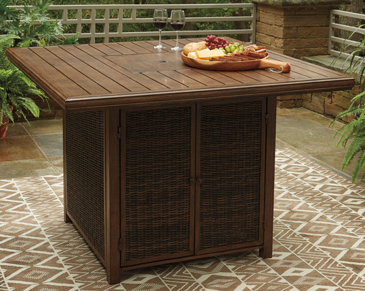 Paradise Trail - Square Bar Table w/Fire Pit - Medium Brown