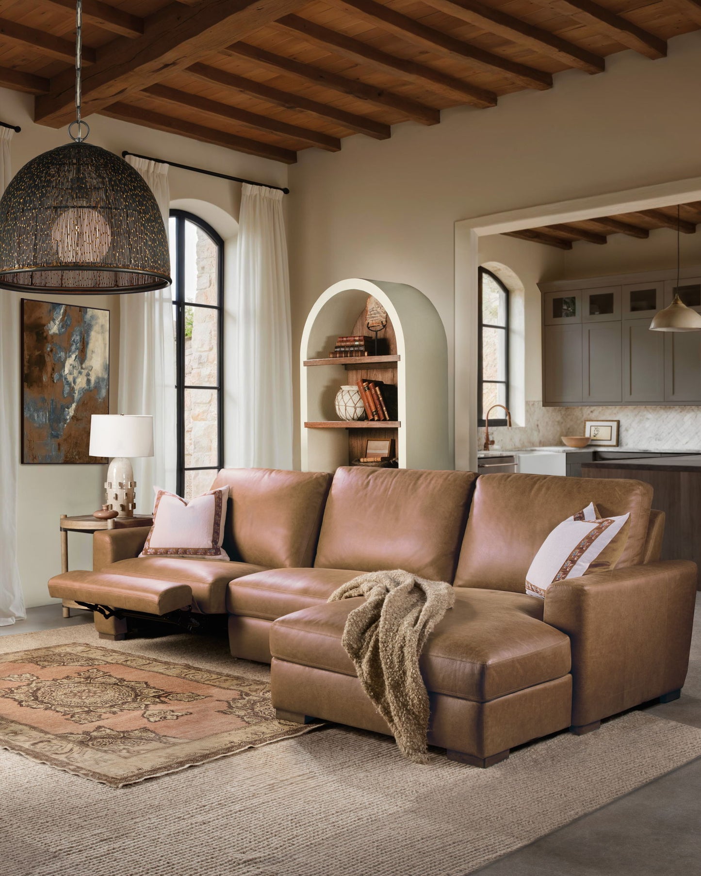 MS - Optimus Three-Seat Power Sectional - Light Brown