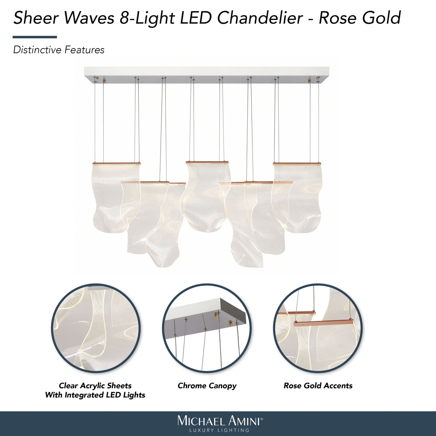 Michael Amini Lighting - Sheer Waves 8-Light Modern LED Chandelier - Chrome