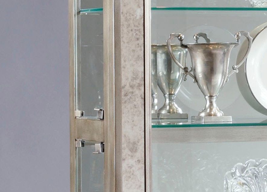 PFC Curios - Antique Style 5 Shelf Mirrored Curio Cabinet - Aged Silver