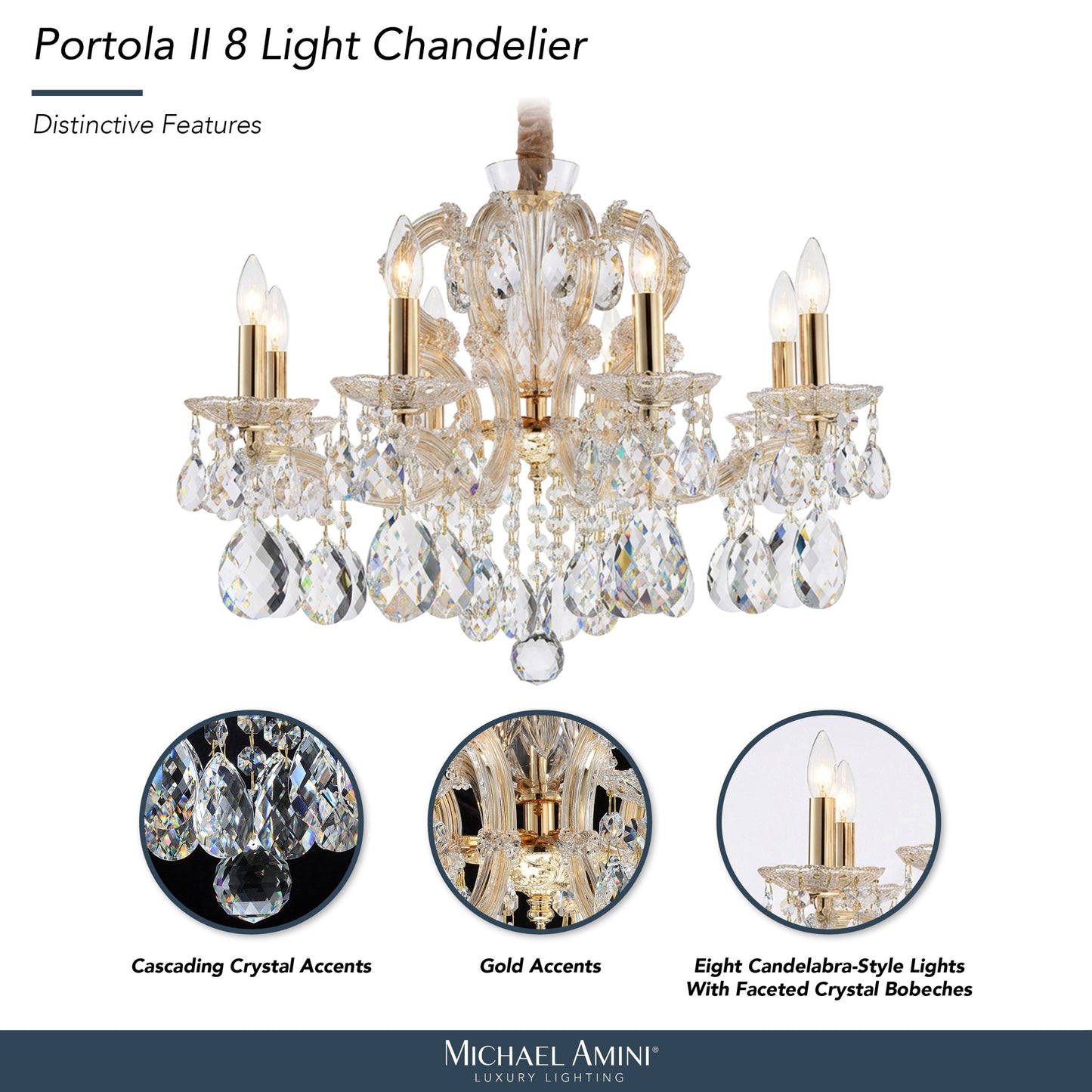 Michael Amini Lighting - Portola 8-Light Traditional Crystal Chandelier - Gold
