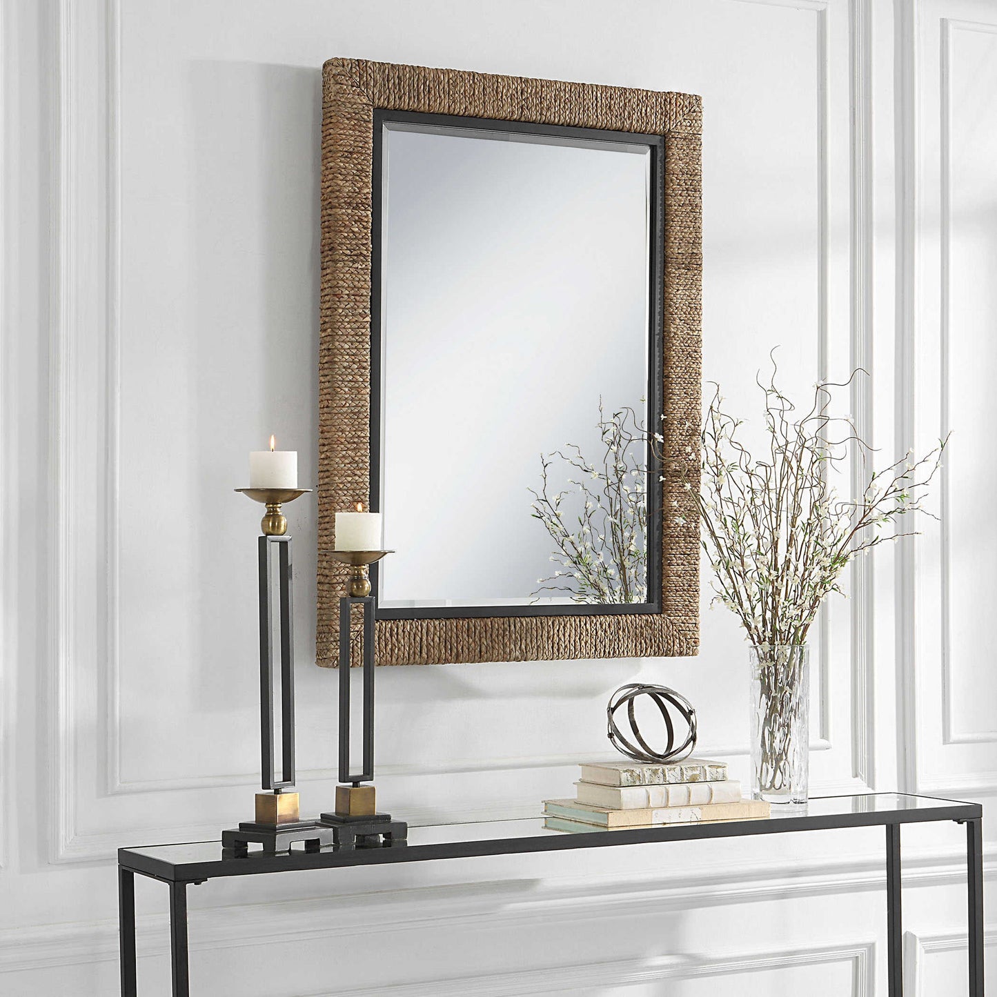 Island - Braided Straw Mirror - Light Brown